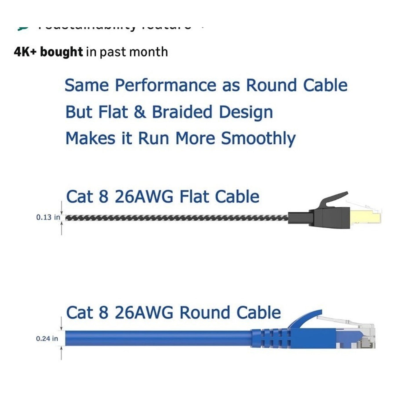 Orbram Cat 8 Ethernet Cable 15 Ft Nylon Braided 40Gbps 2000Mhz SFTP Shielded RJ4