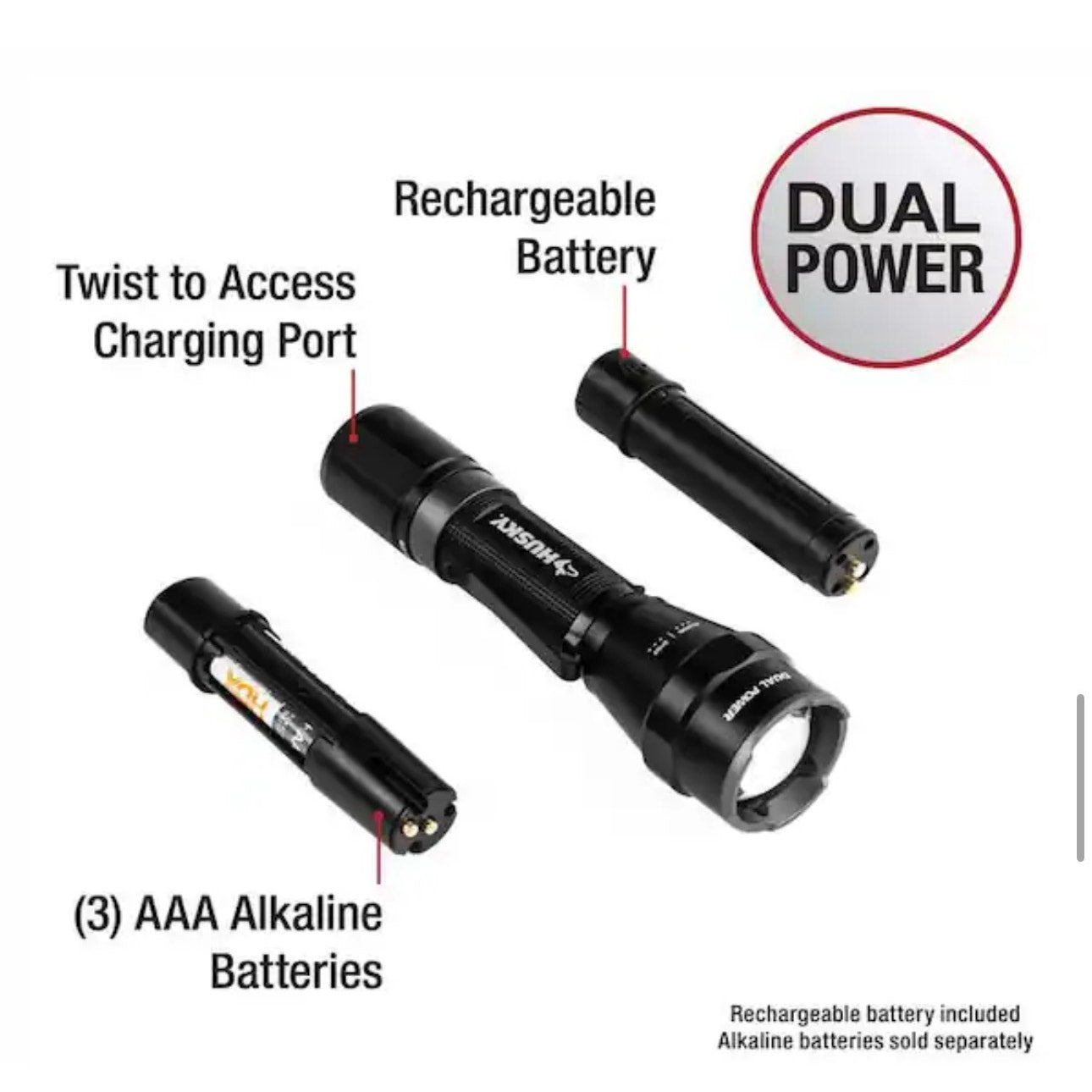 Husky 1800 Lumen Rechargeable Tactical Flashlight New
