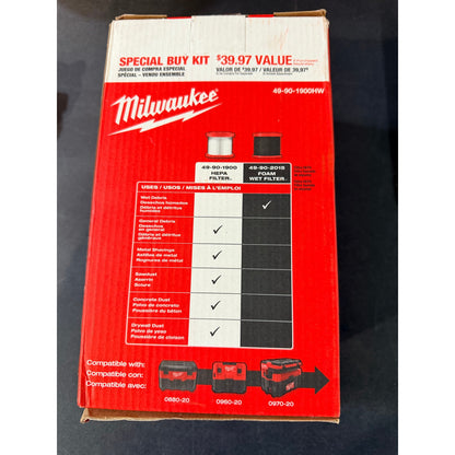 Milwaukee M18 M12 HEPA Wet Dry Vacuum Filter 2 Pack New 49-90-1900HW HEPA Foam Wet Filter Kit
