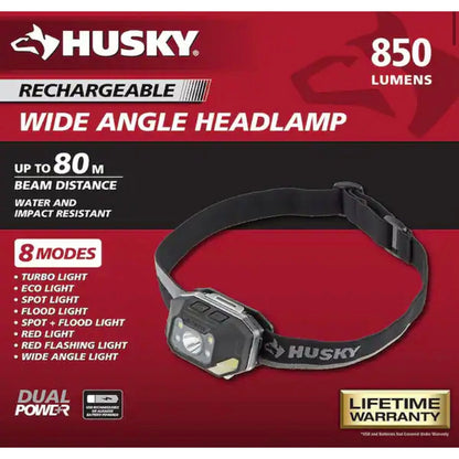 Husky 850 Lumen Rechargeable Headlamp Open Box New