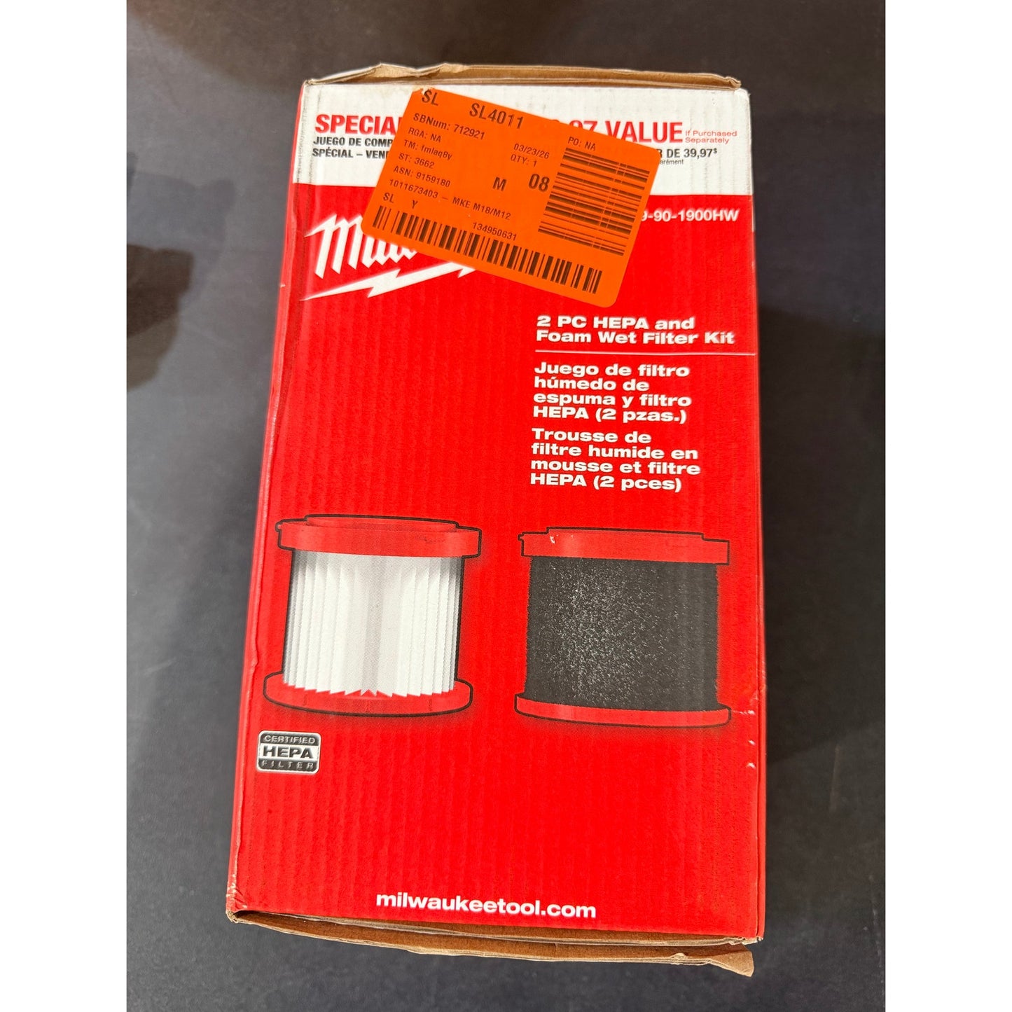 Milwaukee M18 M12 HEPA Wet Dry Vacuum Filter 2 Pack New 49-90-1900HW HEPA Foam Wet Filter Kit