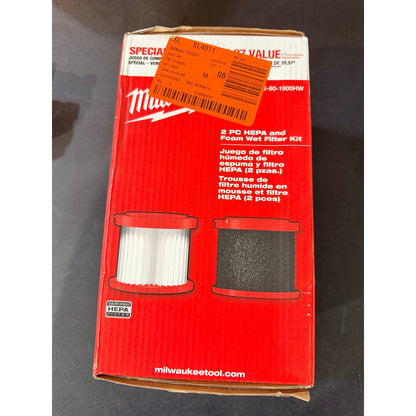 Milwaukee M18 M12 HEPA Wet Dry Vacuum Filter 2 Pack New 49-90-1900HW HEPA Foam Wet Filter Kit