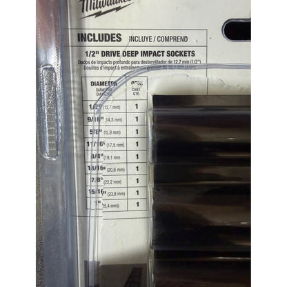 Milwaukee SHOCKWAVE 1/2 Drive SAE Deep Impact Socket Set 9 Pc New Open Package