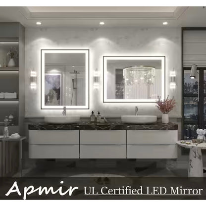 Apmir 28 x 36 LED Bathroom Vanity Mirror Anti Fog Framed Front and Backlit New