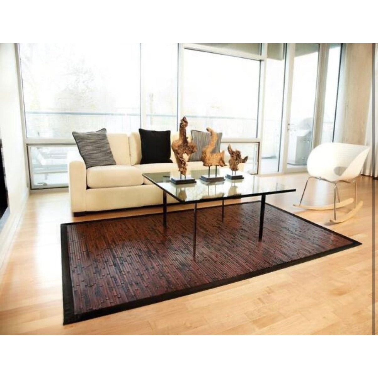 Anji Mountain Cobblestone 5x8 Area Rug Mahogany Brown Black Border Bamboo Rug