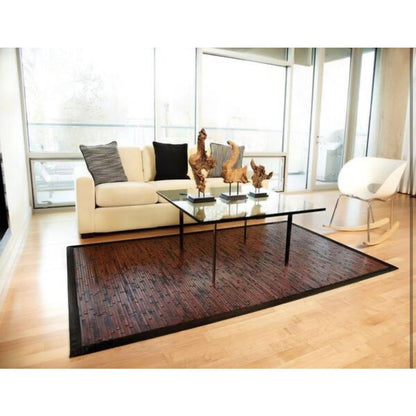 Anji Mountain Cobblestone 5x8 Area Rug Mahogany Brown Black Border Bamboo Rug
