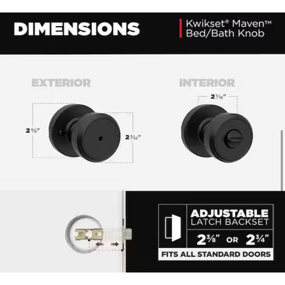 Kwikset Maven Privacy Door Knob Matte Black New