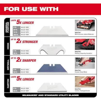 Milwaukee FASTBACK 6 in 1 Folding Utility Knife 2 Pack New 48-22-1505 Multi Tool Box Cutter