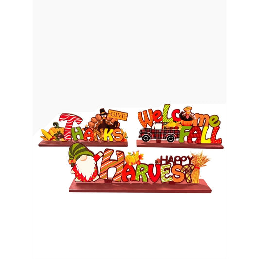 Thanksgiving Harvest Fall Decor Set Wood Plaques Rustic Seasonal