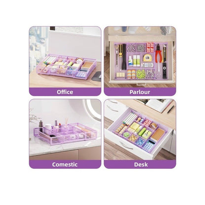 Mesh Expandable Purple Desk Drawer Organizer 10 Compartments