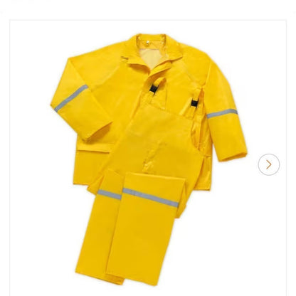 Heavy Duty Yellow 3-Piece Rain Suit XXL Reflective Strips PVC Blend