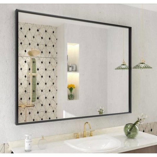 Apmir 40 x 32 Matte Black Bathroom Vanity Mirror Wall Mirror New