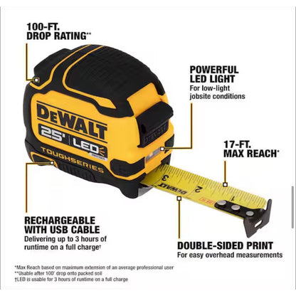 DEWALT 25 ft LED Tape Measure Open Box No Charger