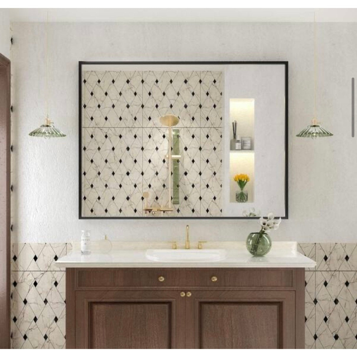 Apmir 40 x 32 Matte Black Bathroom Vanity Mirror Wall Mirror New