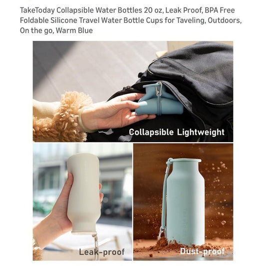 TakeToday Collapsible Leak-Proof Silicone Water Bottle 20 Oz BPA Free