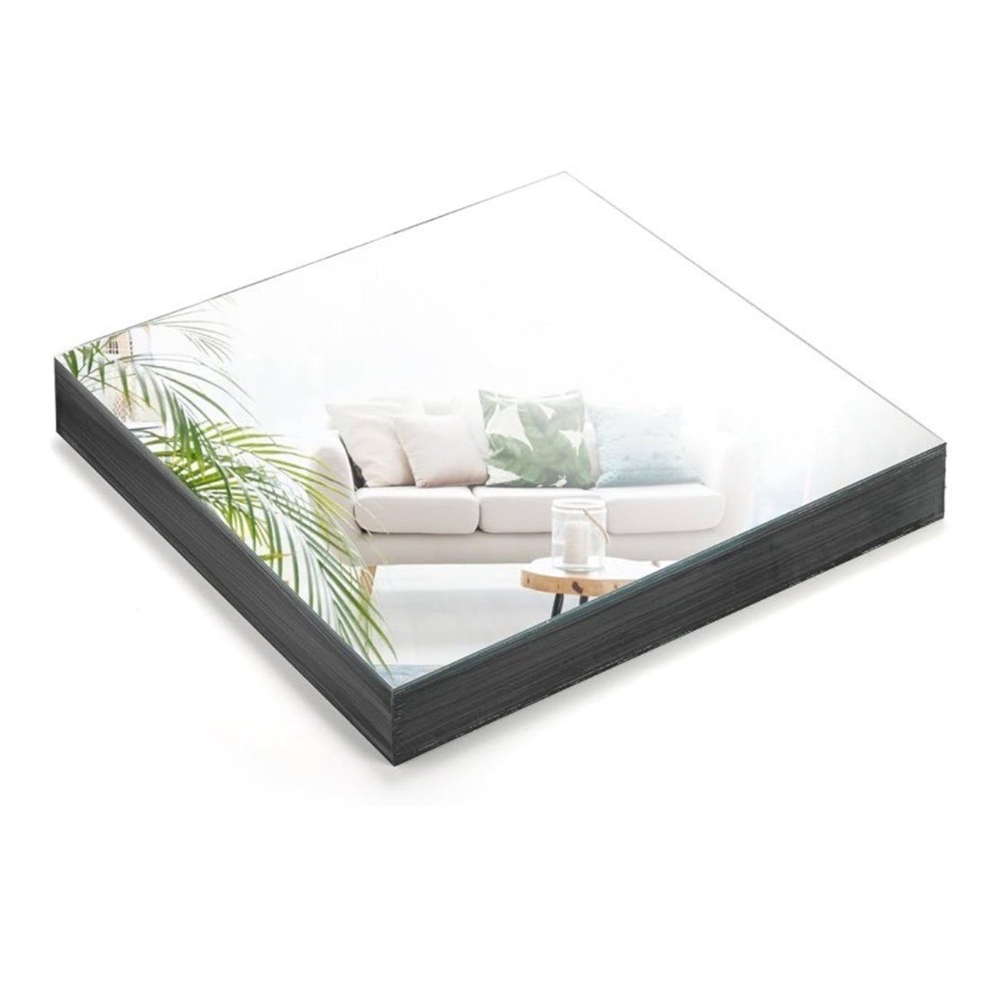 Suwimut Set Of 10 Square Mirror Candle Plates 12"x12" Frameless Glass Mirror Tra