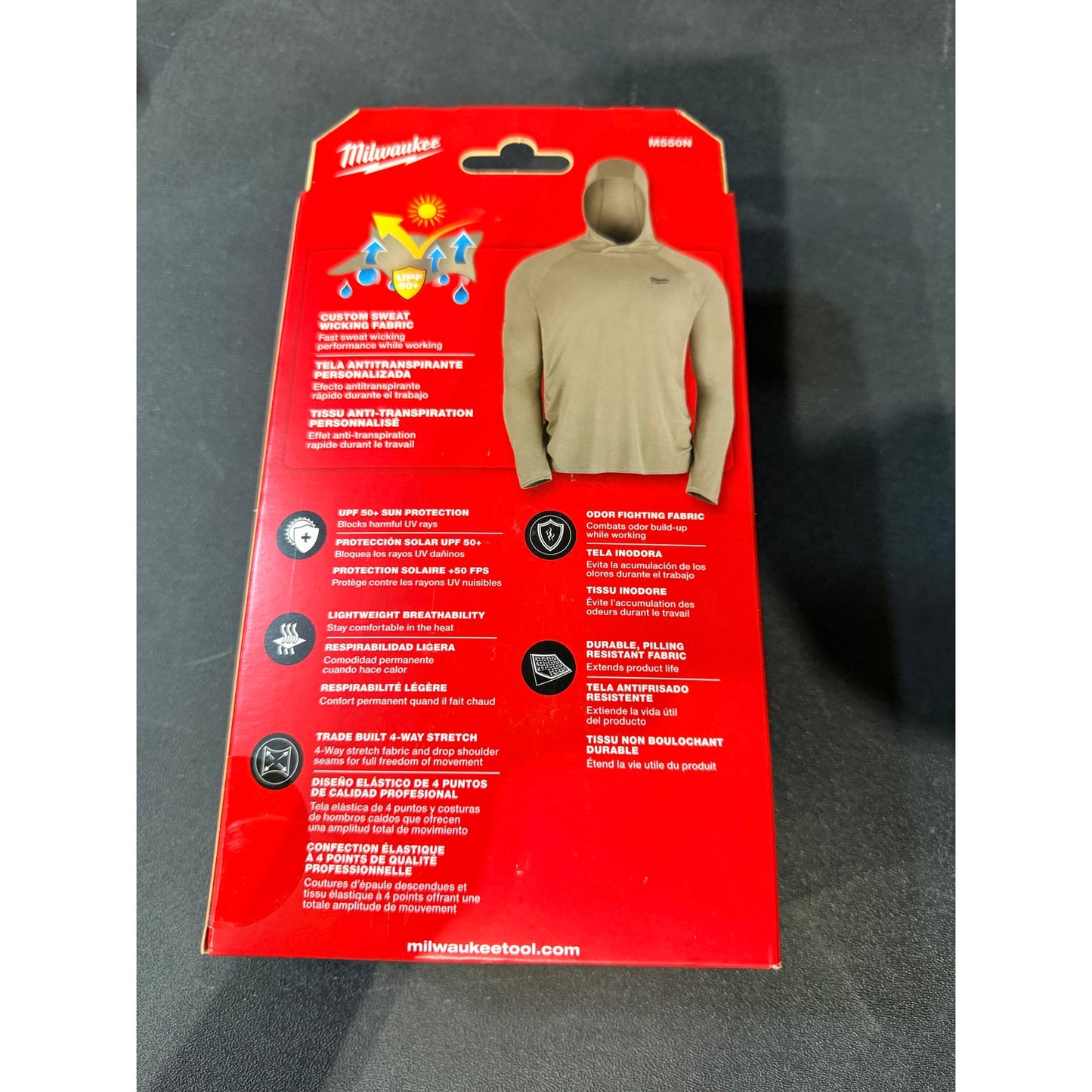 Milwaukee Men’s WORKSKIN Hooded Sun Shirt XL Sandstone New M550N-XL UPF 50 Long Sleeve Workwear