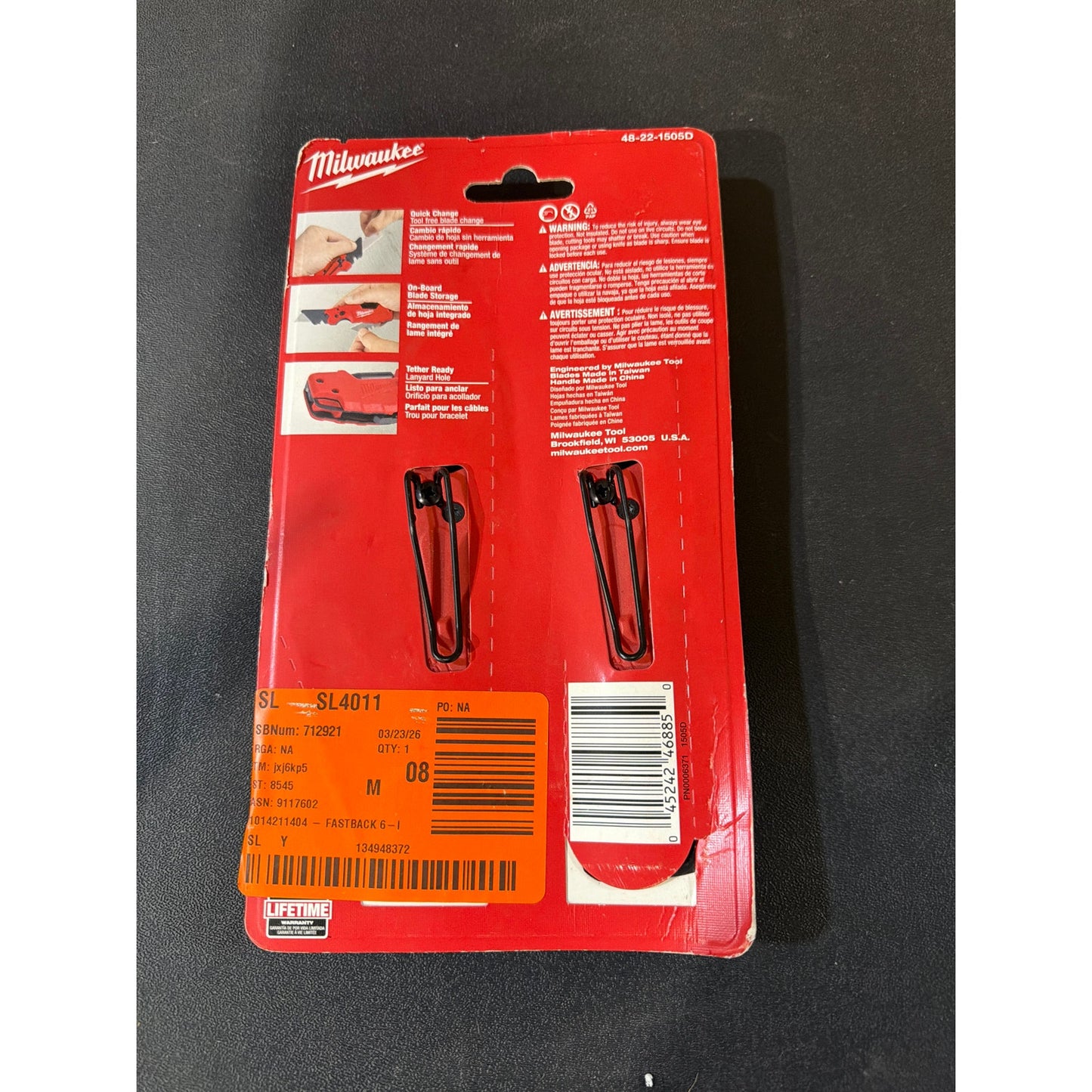 Milwaukee FASTBACK 6 in 1 Folding Utility Knife 2 Pack New 48-22-1505 Multi Tool Box Cutter