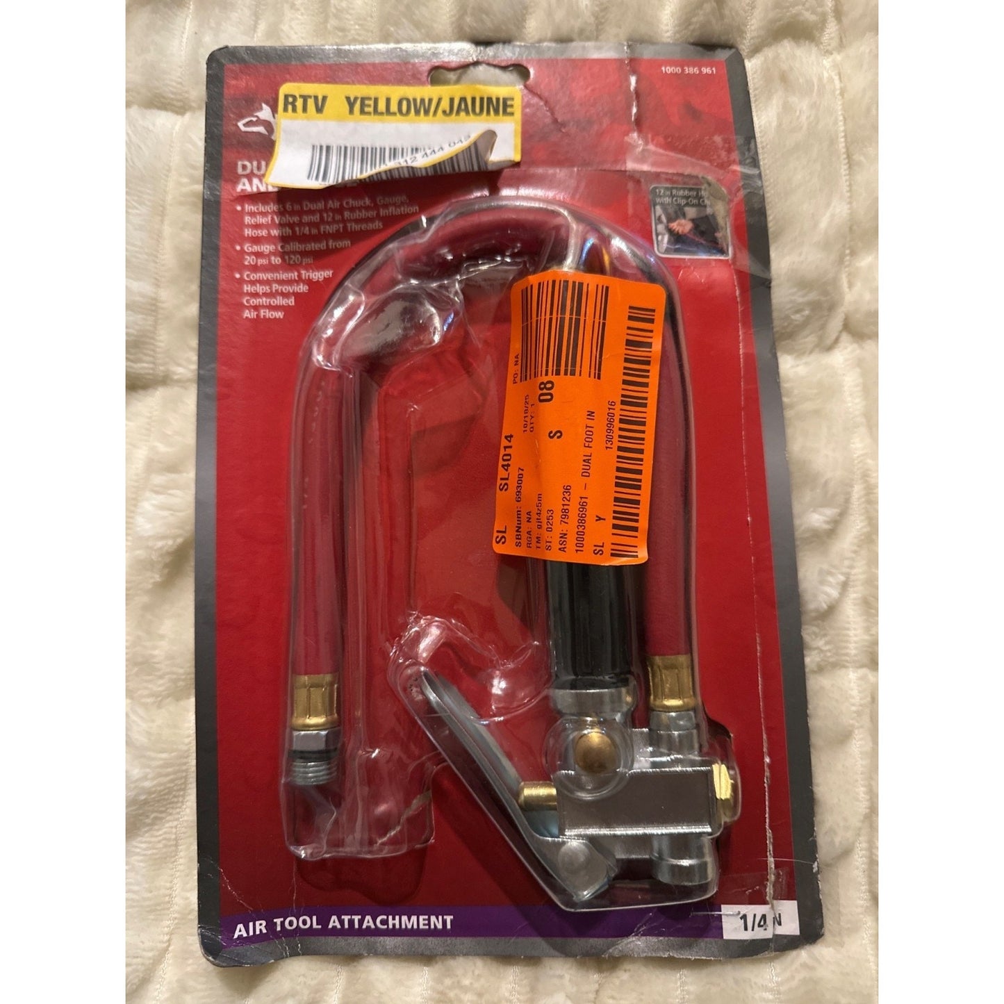 Husky Dual Foot Inflator & Gauge With 12-In Hose & Relief Valve