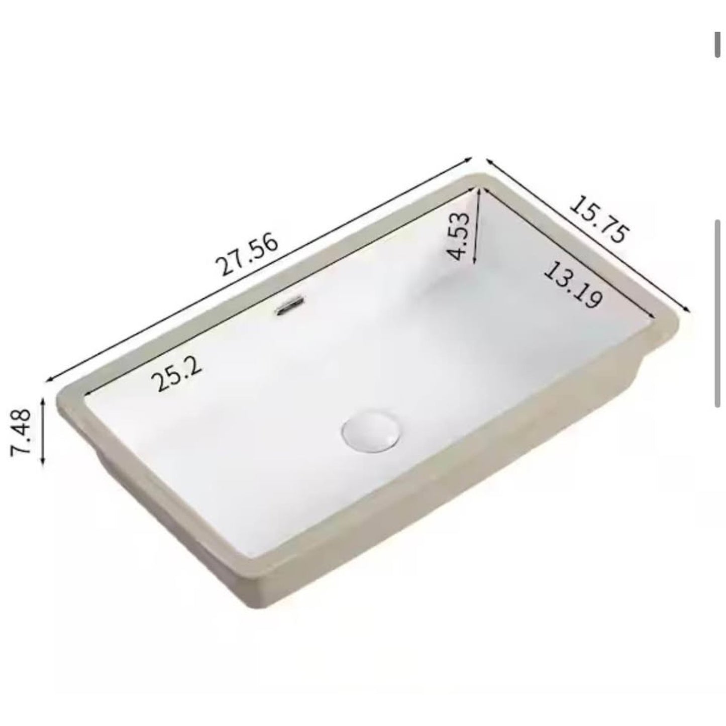Cadeninc 27.56” x 15.75” Undermount Bathroom Sink White Ceramic (LQHE-6516) NEW