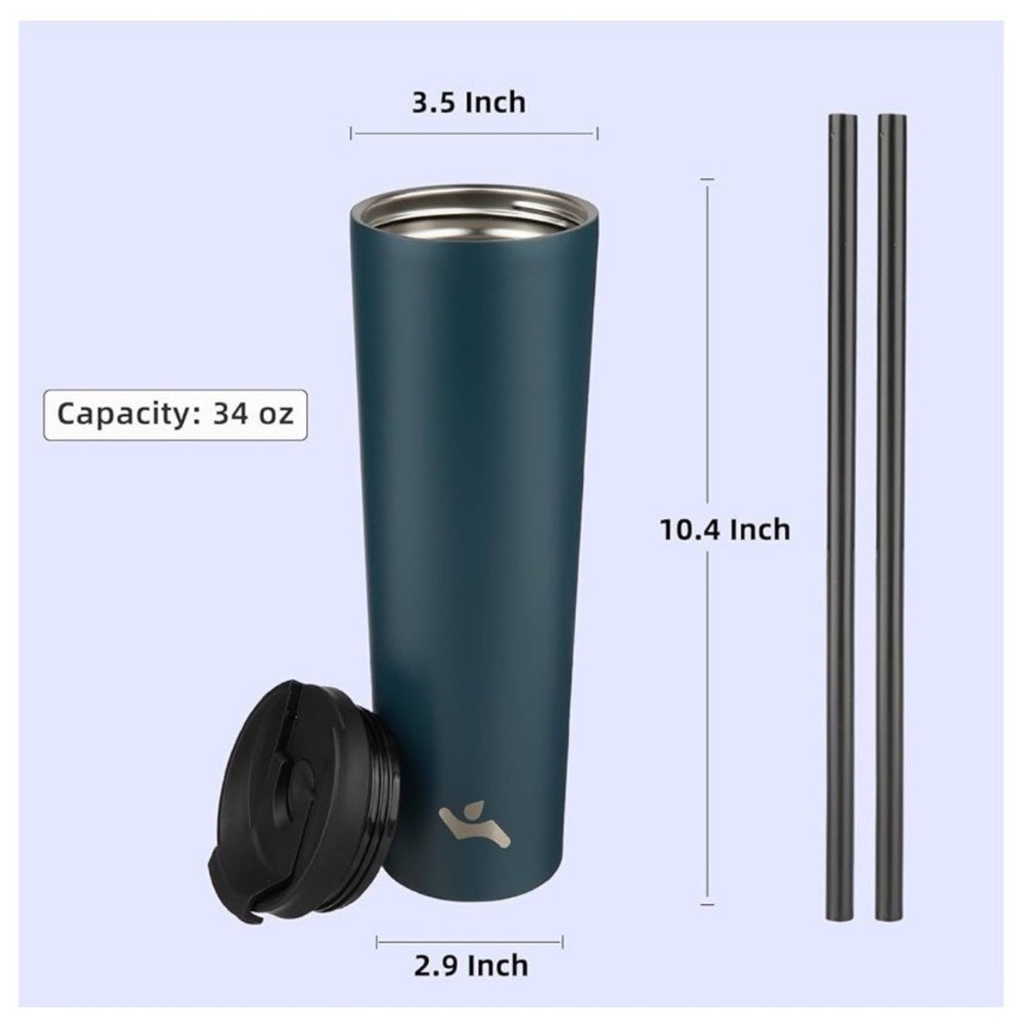 Konokyo 34 Oz Insulated Tumbler With Lid & 2 Straws Stainless Steel Vacuum Trav