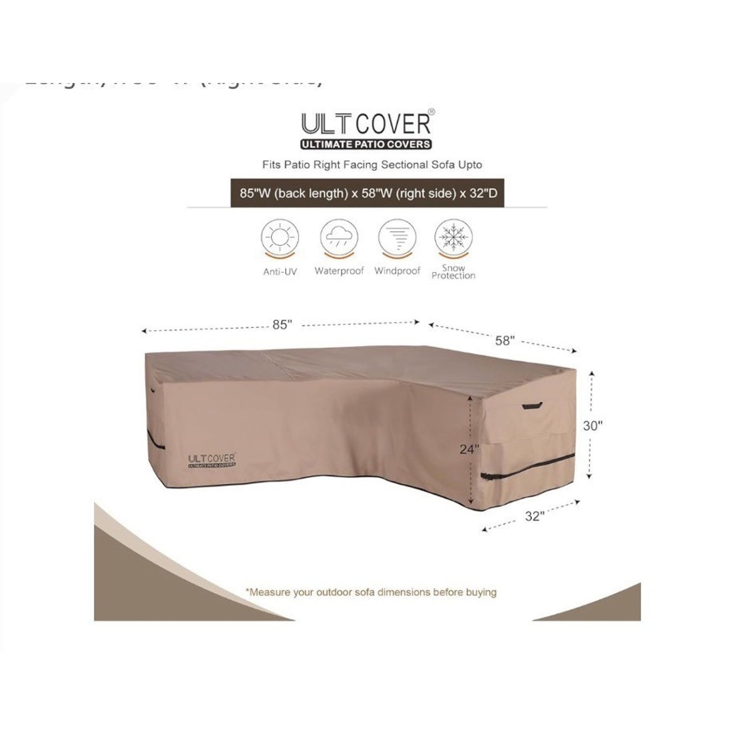 ULTCOVER L-Shaped Right Facing Patio Sofa Cover Beige Waterproof