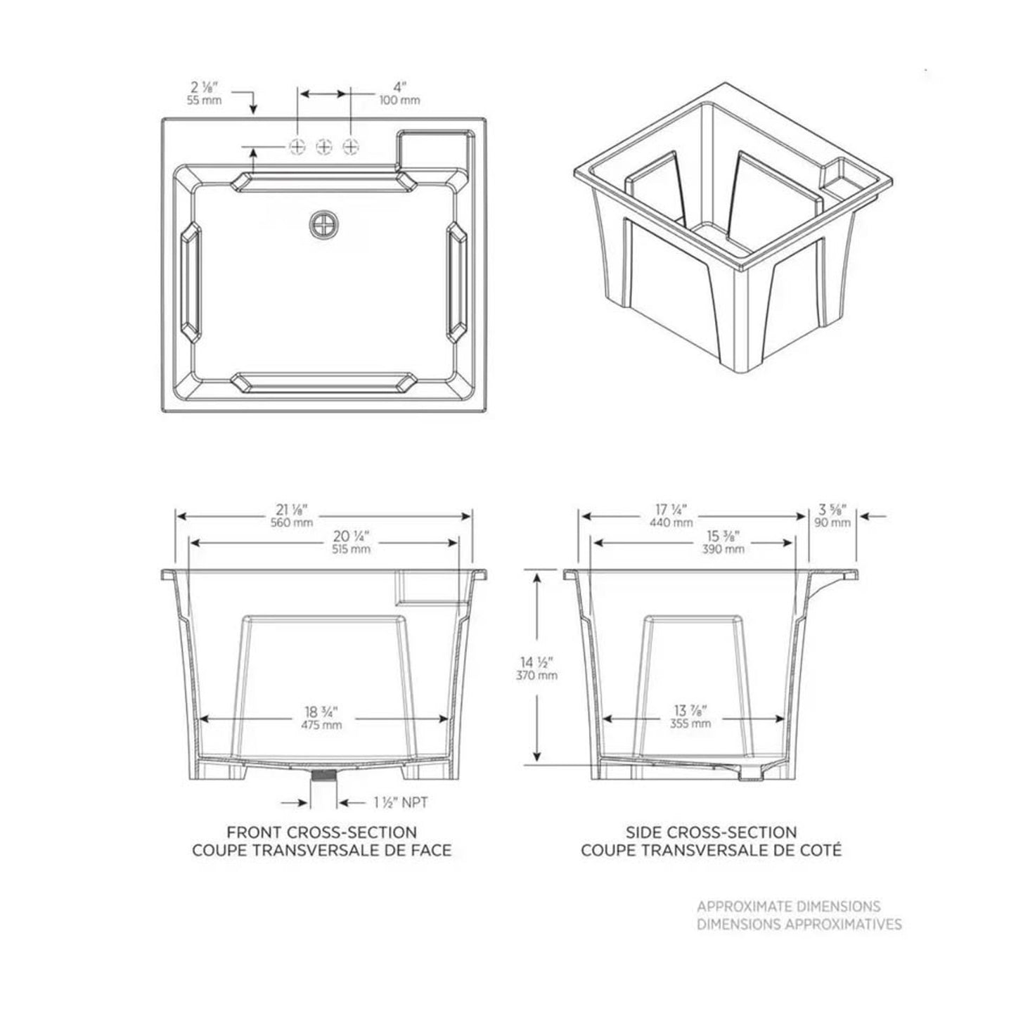 RUGGED TUB 24x22 Black Utility/Laundry Sink Tub (B24B-1) – TUB ONLY + DRAIN PLUG – NEW