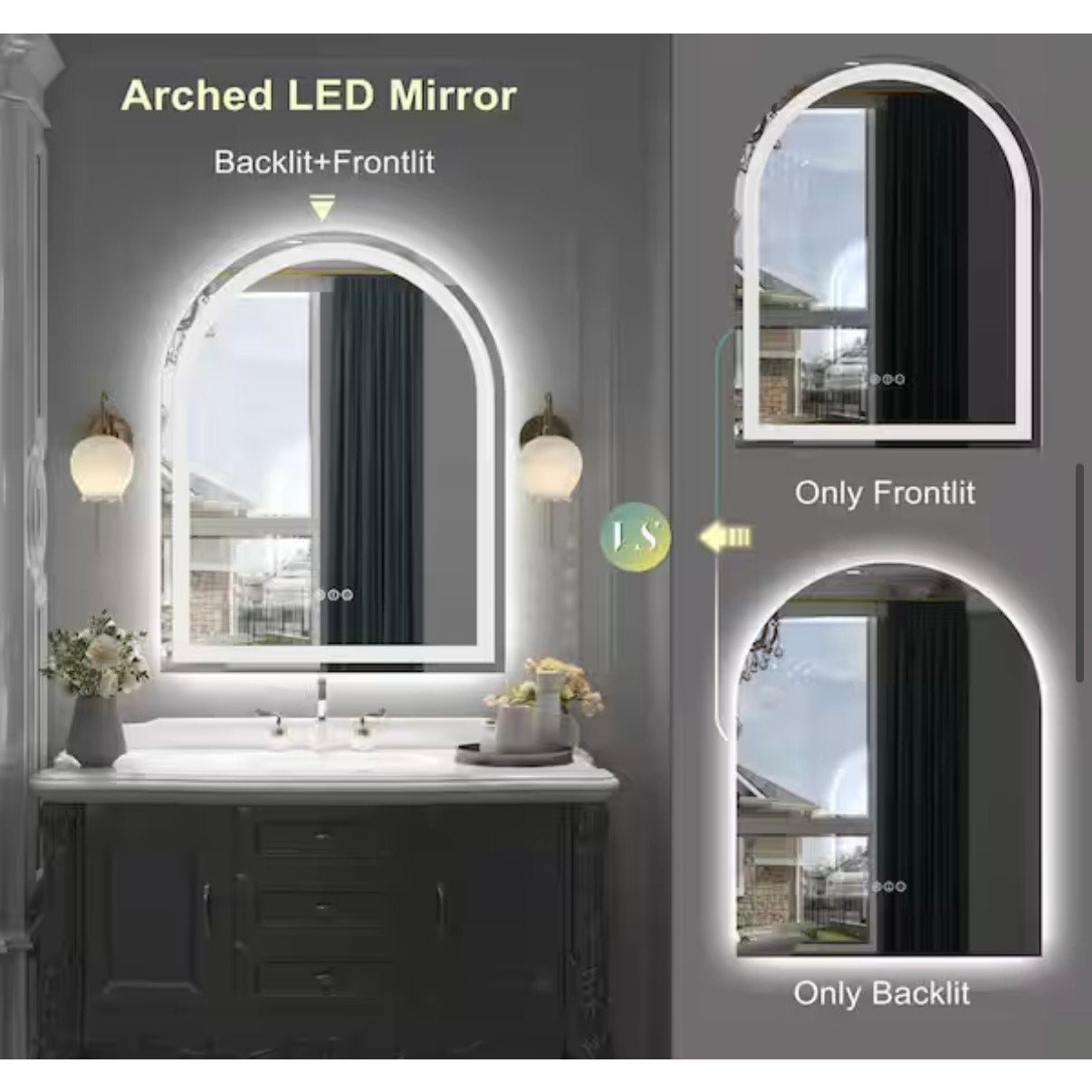 Apmir 26 x 38 Arch LED Bathroom Vanity Mirror Anti Fog Frameless Lighted Mirror New
