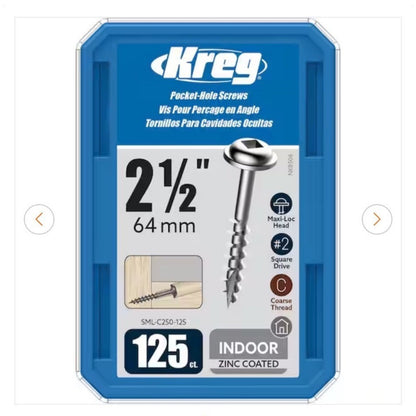 Kreg 8 2-1/2 In Coarse Pocket-Hole Screws Indoor Zinc