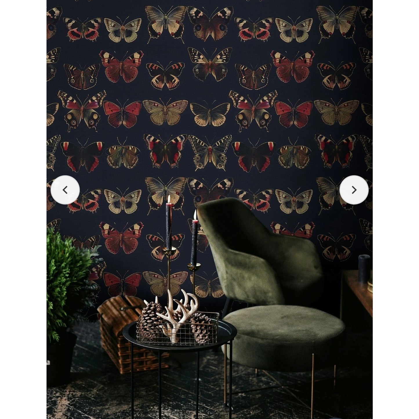 Muralls Deep Charcoal Vintage Butterfly Wallpaper custom size 28in x 120in, 71cm x 305cm. Qty 4 sheets