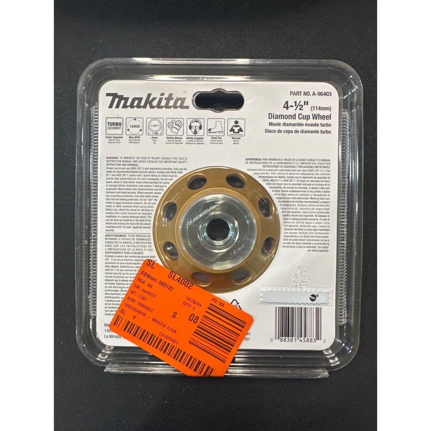 Makita 4-1/2 In. Turbo 8 Segment Diamond Cup Wheel Low-Vibration