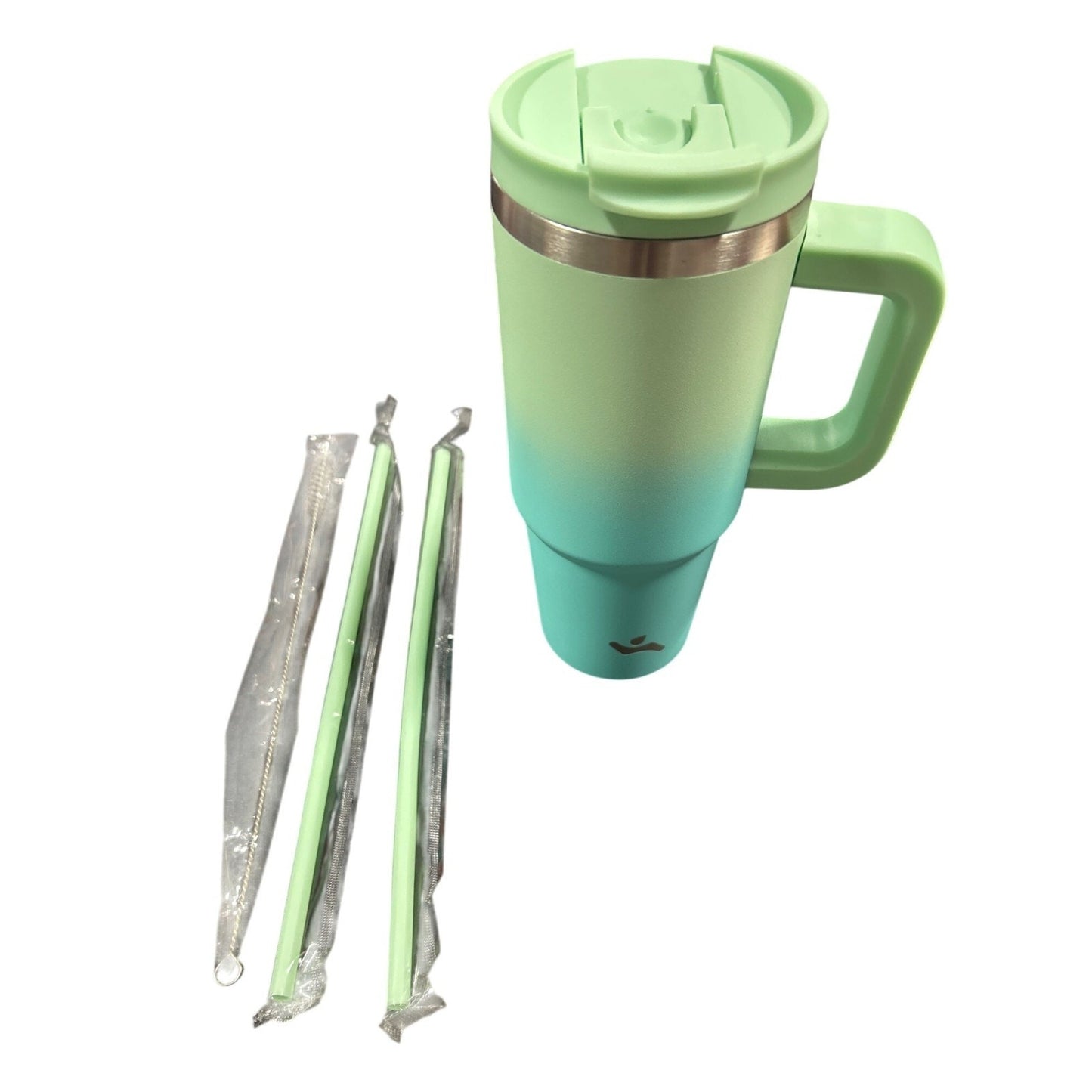Konokyo Stainless Steel Travel Mug Mint Teal Gradient 30oz 18/8 Straw Set
