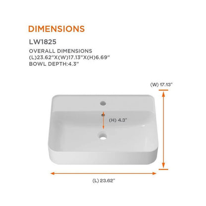 Glacier Bay 24x17 White Ceramic Rectangular Vessel Sink (LW1825) – NEW