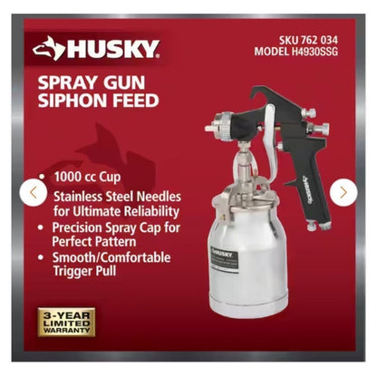 Husky Siphon Feed Spray Gun 1000cc Stainless Needles Trigger