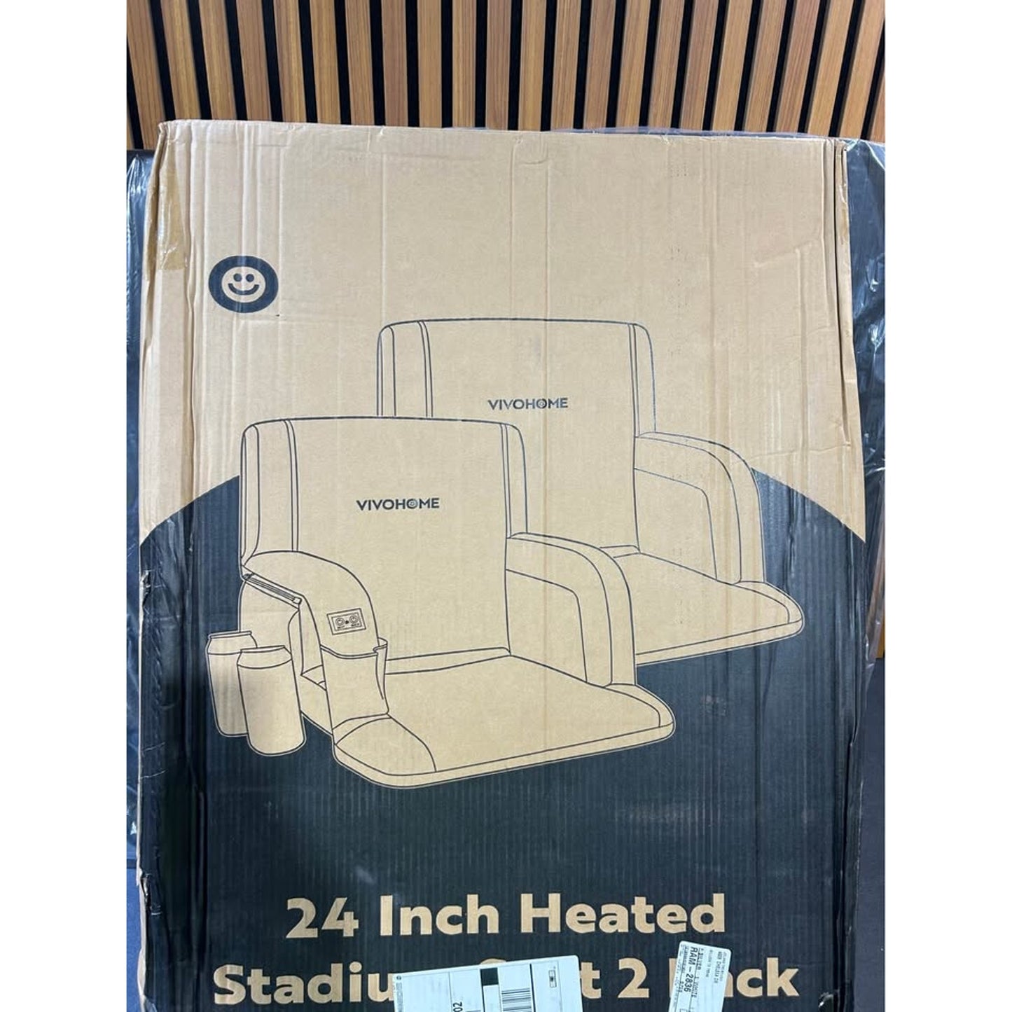 Black 24 in. W Heated Stadium Seats with with 3 Levels of Heat, Back Support and Cushion (2-Pack)