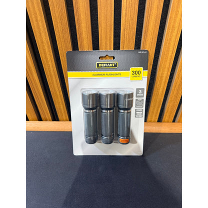 Defiant 300 Lumen Aluminum Flashlight 3 Pack New 90713