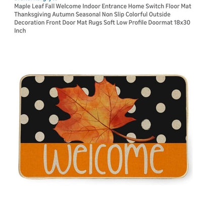 Maple Leaf Welcome Polka Dot Doormat 18x30 Black Orange