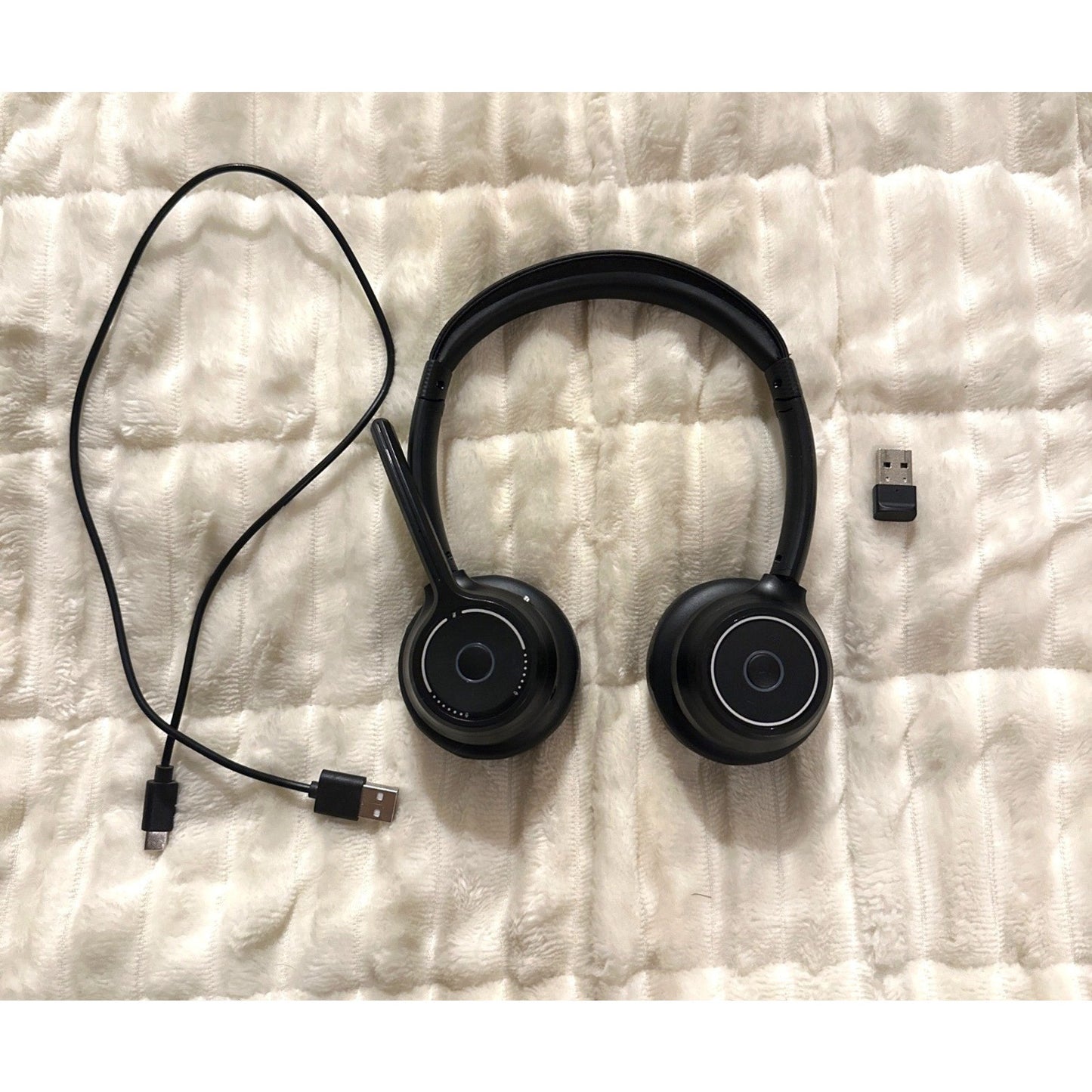 Wireless Bluetooth 5.4 Headset With Noise Canceling Mic USB Dongle Spin-To-Mute
