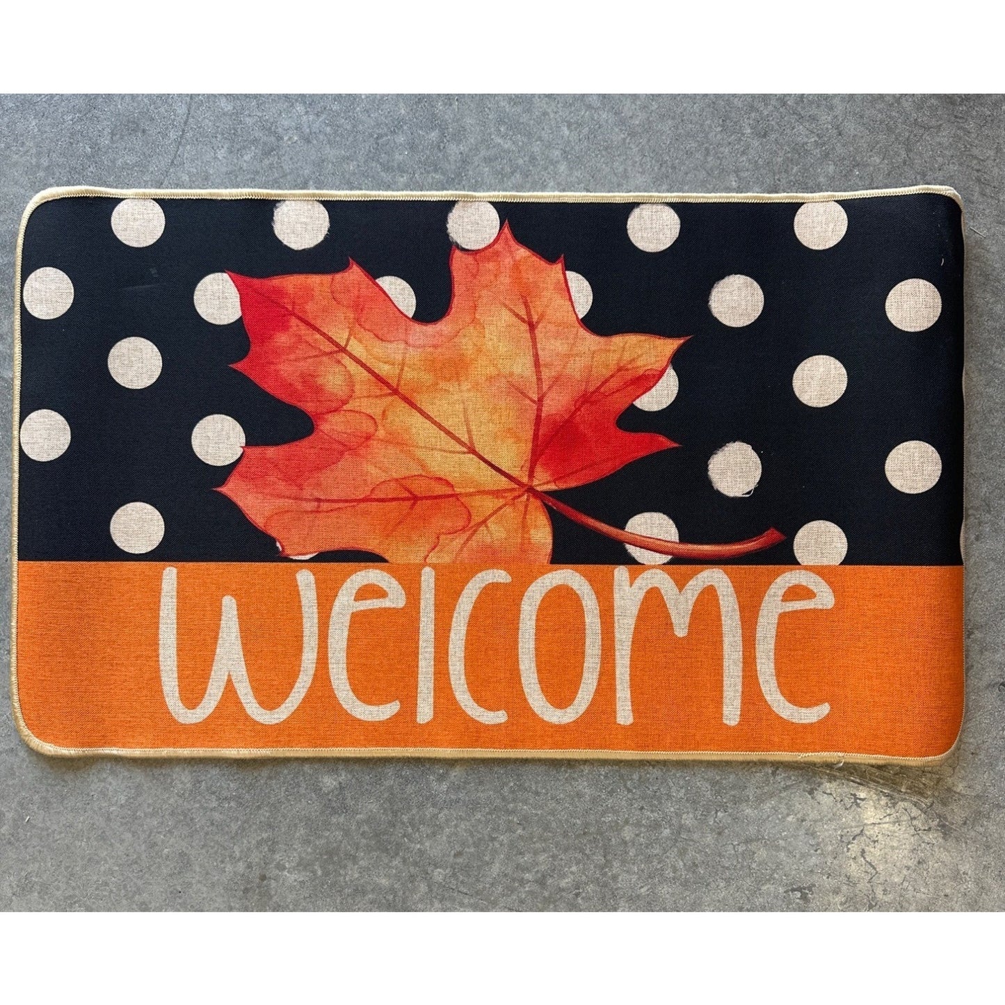 Maple Leaf Welcome Polka Dot Doormat 18x30 Black Orange