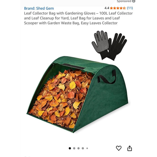 Shed Gem Leaf Collector Bag & Gardening Gloves 100L Durable Green Polypropylene