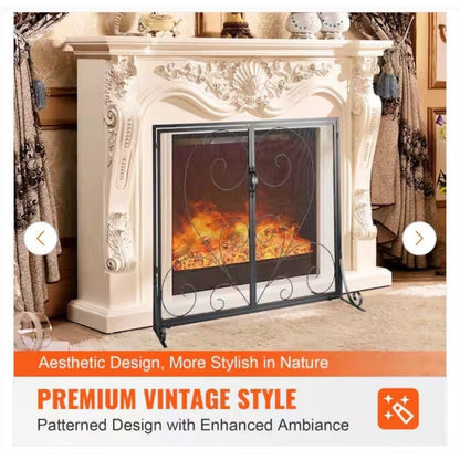 Vevor Black Iron Fireplace Screen With Mesh Spark Guard Door