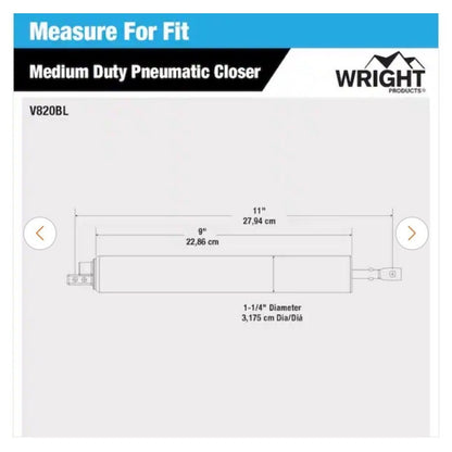 Wright Products Black Pneumatic Door Closer Medium Duty Adjustable