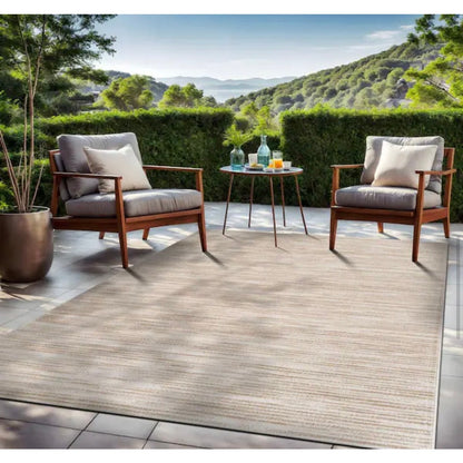 Beverly Rug Linea Beige 8x10 Indoor Outdoor Area Rug Washable Rubber Back Patio Rug New