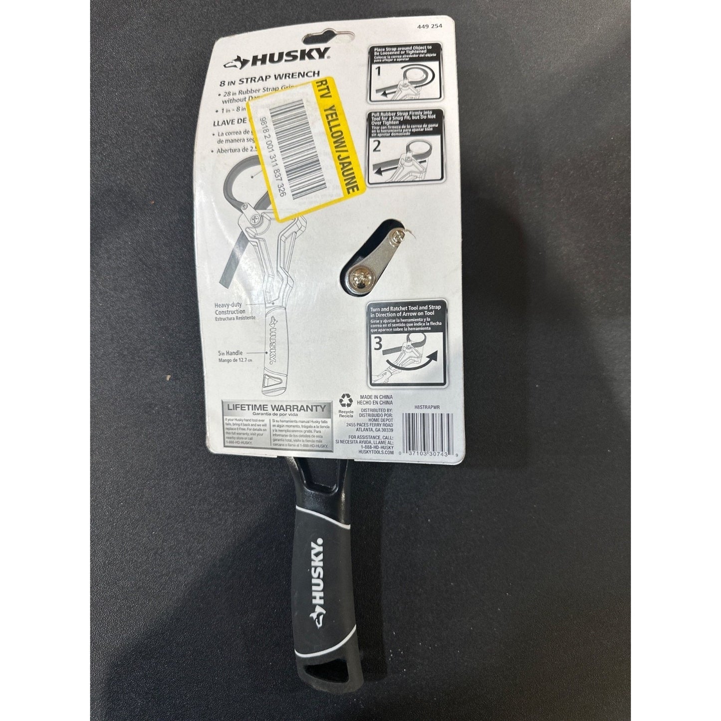 Husky 8 In Strap Wrench With 28 In Rubber Strap Heavy-Duty Adjustable Grip