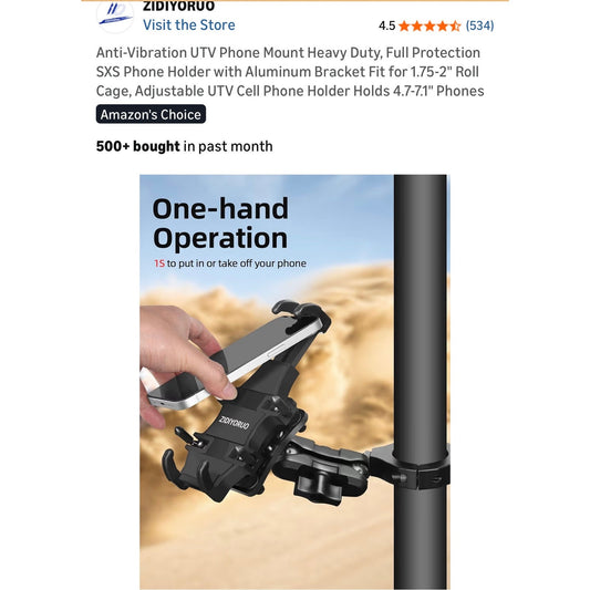 Anti vibration utv phone mount