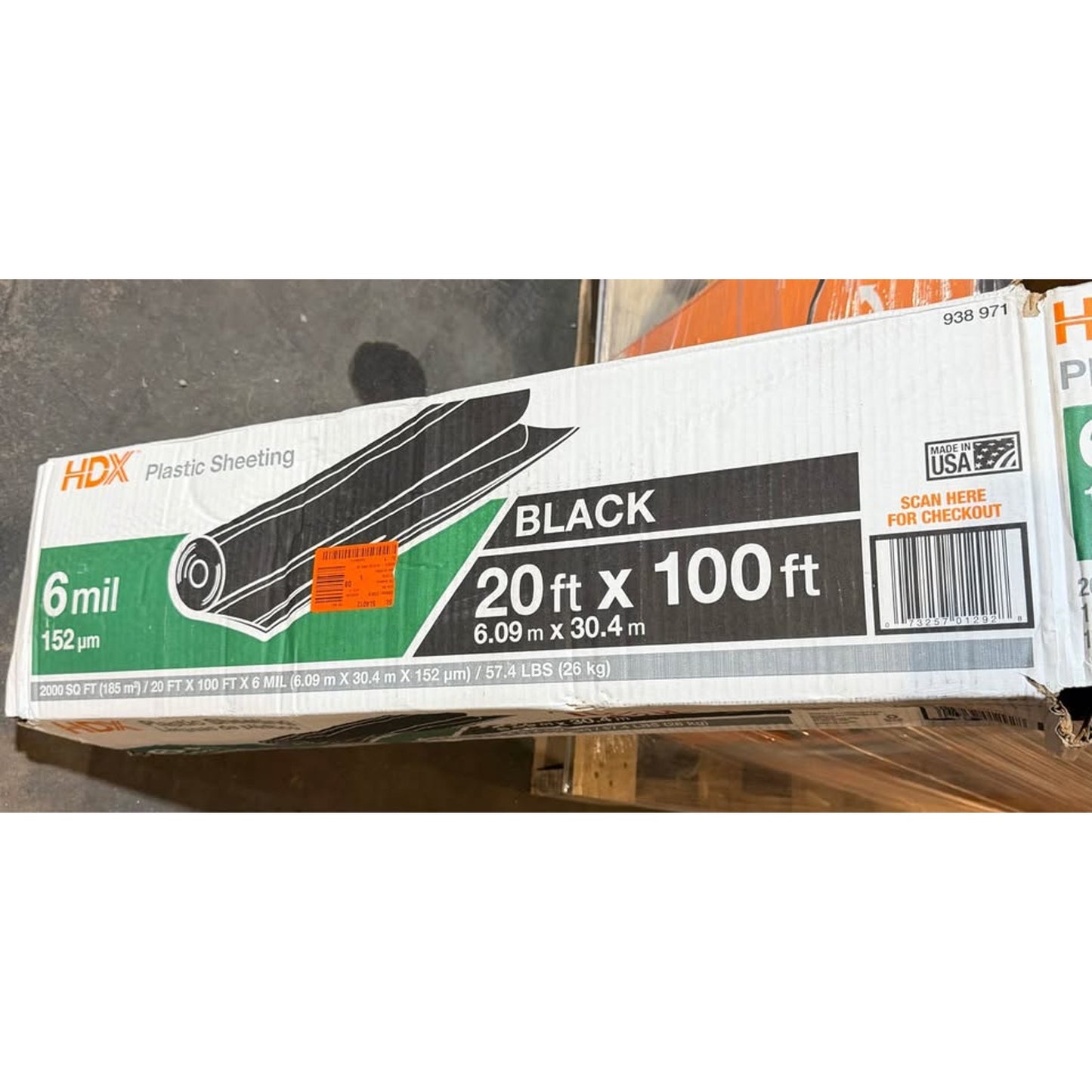 HDX 20 ft x 100 ft Black 6 Mil Plastic Sheeting New