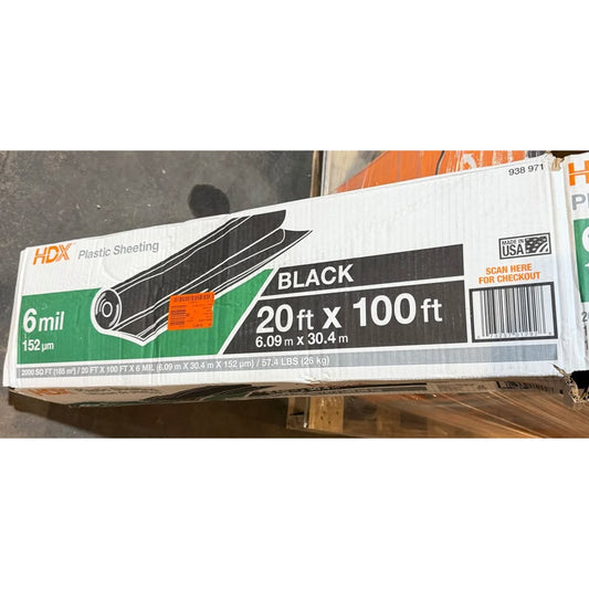 HDX 20 ft x 100 ft Black 6 Mil Plastic Sheeting New