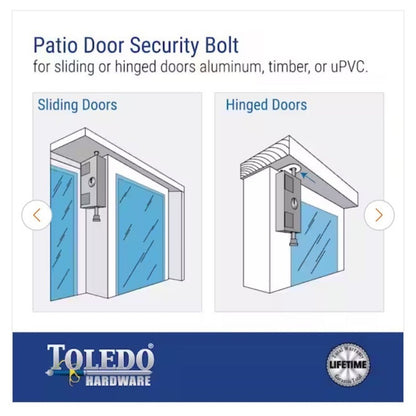 Toledo Patio Door Silver Security Bolt Lock TDP02-S Keyed Design