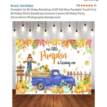 Pumpkin 1st Birthday Backdrop With Truck 7x5ft Autumn Theme