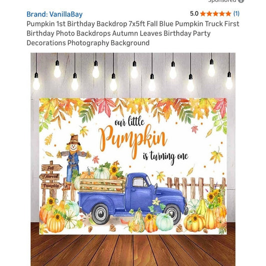 Pumpkin 1st Birthday Backdrop With Truck 7x5ft Autumn Theme